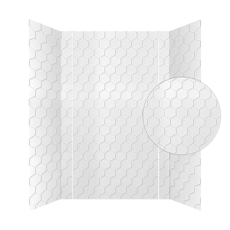 From Plain To Beautiful In Hours Hex PVC Glue-up Tub & Shower Wall Panels Surround in Gloss White 60 in. x 96 in. 133-WHITE-HEX-KIT